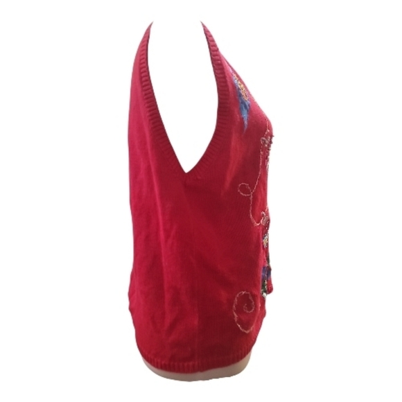 nutcracker Festive red Knit sweater Vest applique Ornament beaded embroidery Med - Picture 4 of 7